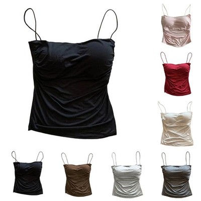 Stylisches Tanktop Damen Spaghettiträger integrierter BH Freizeit Sommer Trägershirt