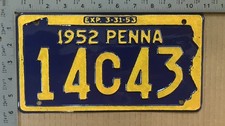 1952 Pennsylvania license plate 14 C 43 Ford Chevy Dodge 16770