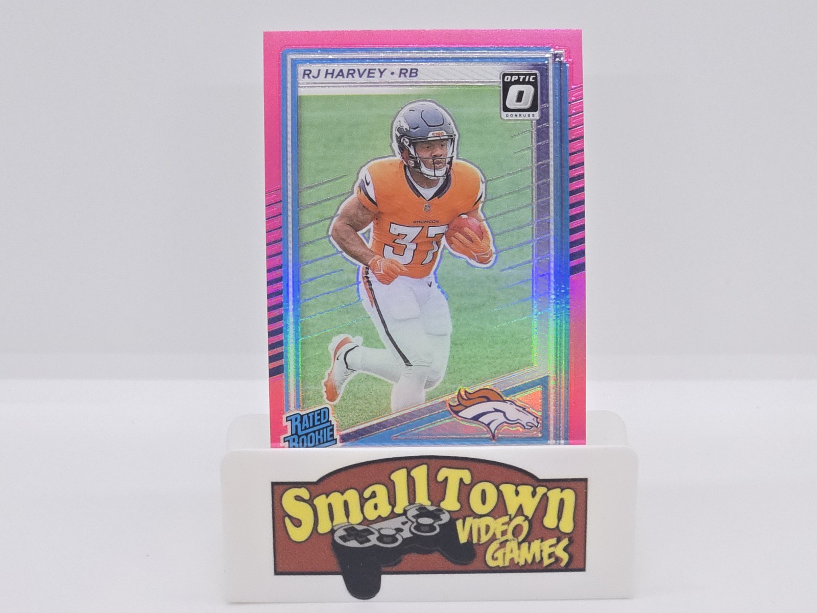 2025 Donruss Optic Preview Pink Prizm Rated Rookie RJ Harvey RC Broncos
