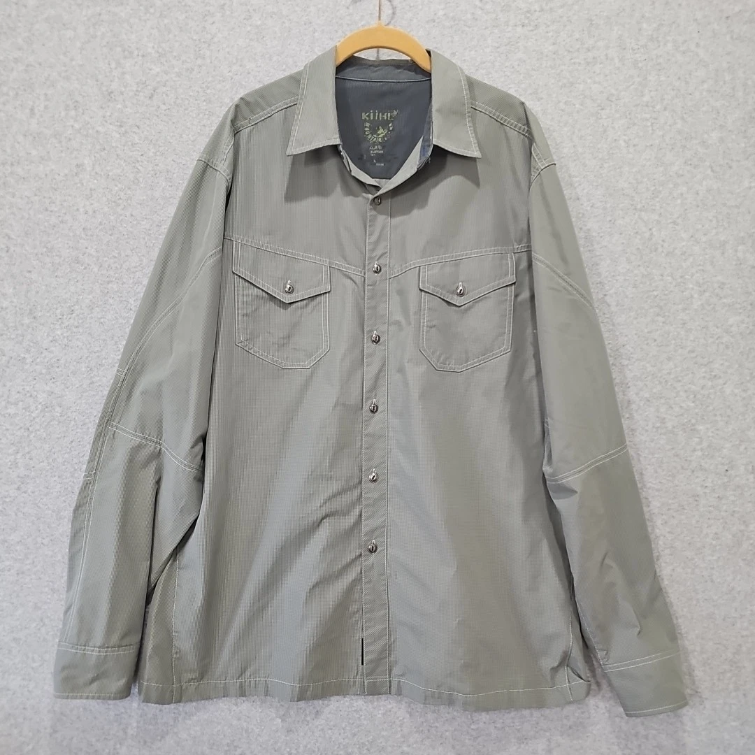Kuhl Men's Shirt Eluxor Long Sleeve Green Check Size XL Outdoor Hiking
