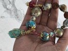 Artisan Charm Bracelet Howlite and Hand Painted Beads Crystal Glass Ooak 0778 G