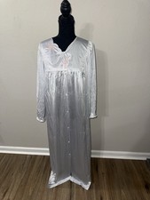 Vintage Vanity Fair Nightgown Medium M White Satin Nylon Robe Butterfly