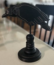 Grubby Primitive Carved Wooden Crow Raven Pedestal Spindle Figure 10” H, 9” W