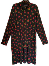 GUDRUN SJODEN Black Red Floral Rose Turtleneck Stretch Jersey Knit Dress XL NEW