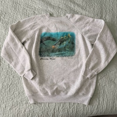 Vintage 90s Randy McGovern 95 Cleaning House Fish Bass Fishing Sweatshirt XL