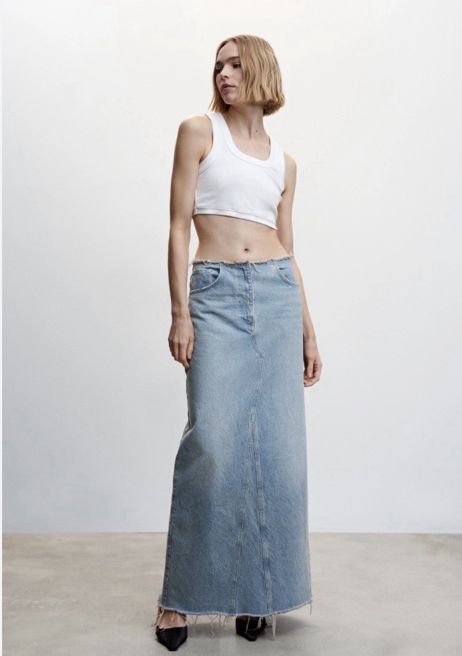 MANGO Denim Long Skirt Frankie in Light Blue Vintage Colorway NWT Women's L thumbnail 2