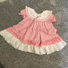 VTG JILL LYNN Toddler Girls Dress Collar Pink Polka Dot Ruffle Floral Eyelet 24M