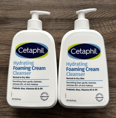 Cetaphil Hydrating Foaming Cream Cleanser Dry/Normal Sensitive Skin 16oz Lot 2