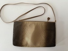 Vintage Two Tone Gold and Brown Mesh WHITING AND DAVIS Clutch with Strap BAG EUC