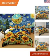 Vintage Floral Sunflower and Butterfly Queen Comforter Set for Elegant Bedrooms
