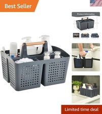 Portable Shower Caddy Basket with 3 Compartments and Handle, Dark Gray