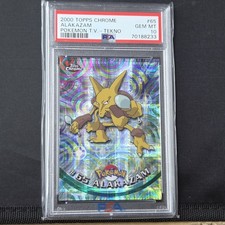 PSA 10 GEM MT - 2000 Topps Chrome ALAKAZAM Pokémon T.V. #65 - TEKNO