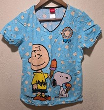 Peanuts Chill Out Charlie Brown Snoopy Scrub top Size Small 2018