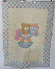 Baby Blanket Vtg Dundee Mills Pastel Teddy Bear Rocking Horse Crib Comforter
