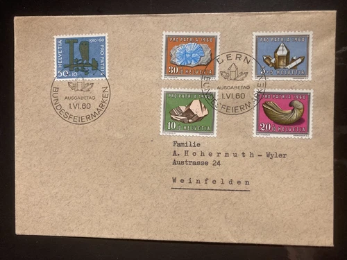Switzerland 1960 Set Pro Patria Crafts Minerals Petrifications First Day Cover