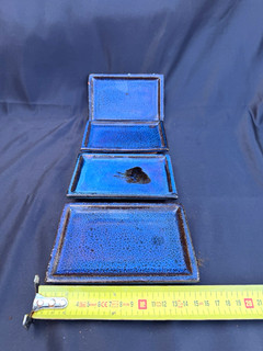 4x Blue Glazed bonsai Ceramic Square Pot Saucers (Small) for Bonsai
