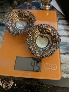 Hallmarked ENGLISH STERLING SILVER REPOUSSE HEART TRAYS Small DISHs - Birmingham