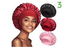 Red Black Pink Satin Bonnet for Women Teens, Solid Pattern, Round Shape