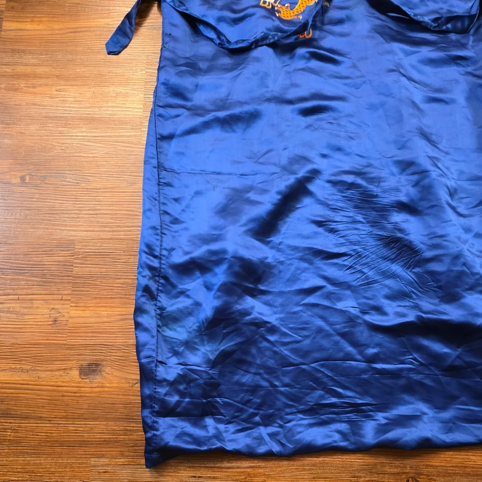 Bata de dragón vintage para mujer L/XL azul bordada seda estilo kimono ropa de salón Foto 3 de 4