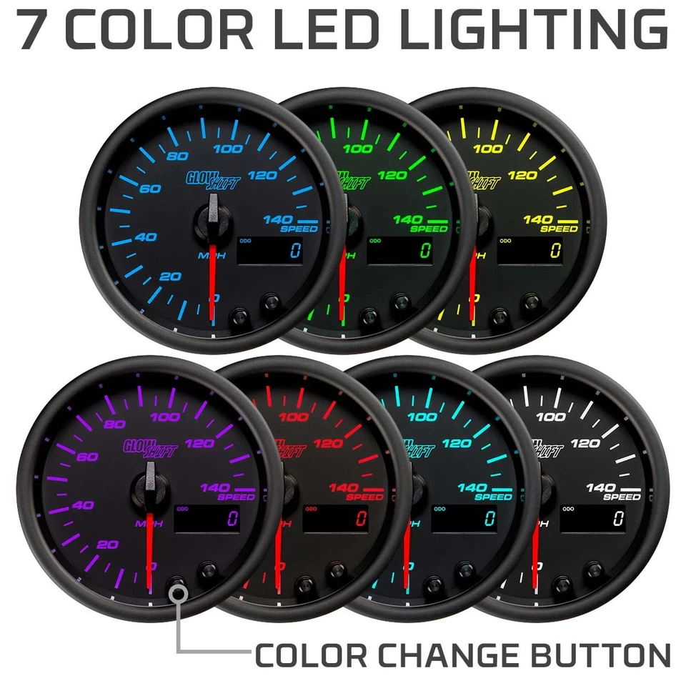 GlowShift Black 7 Color 140 MPH In-Dash GPS Speedometer Gauge Kit 85mm 3-3/8" - Image 4 of 4