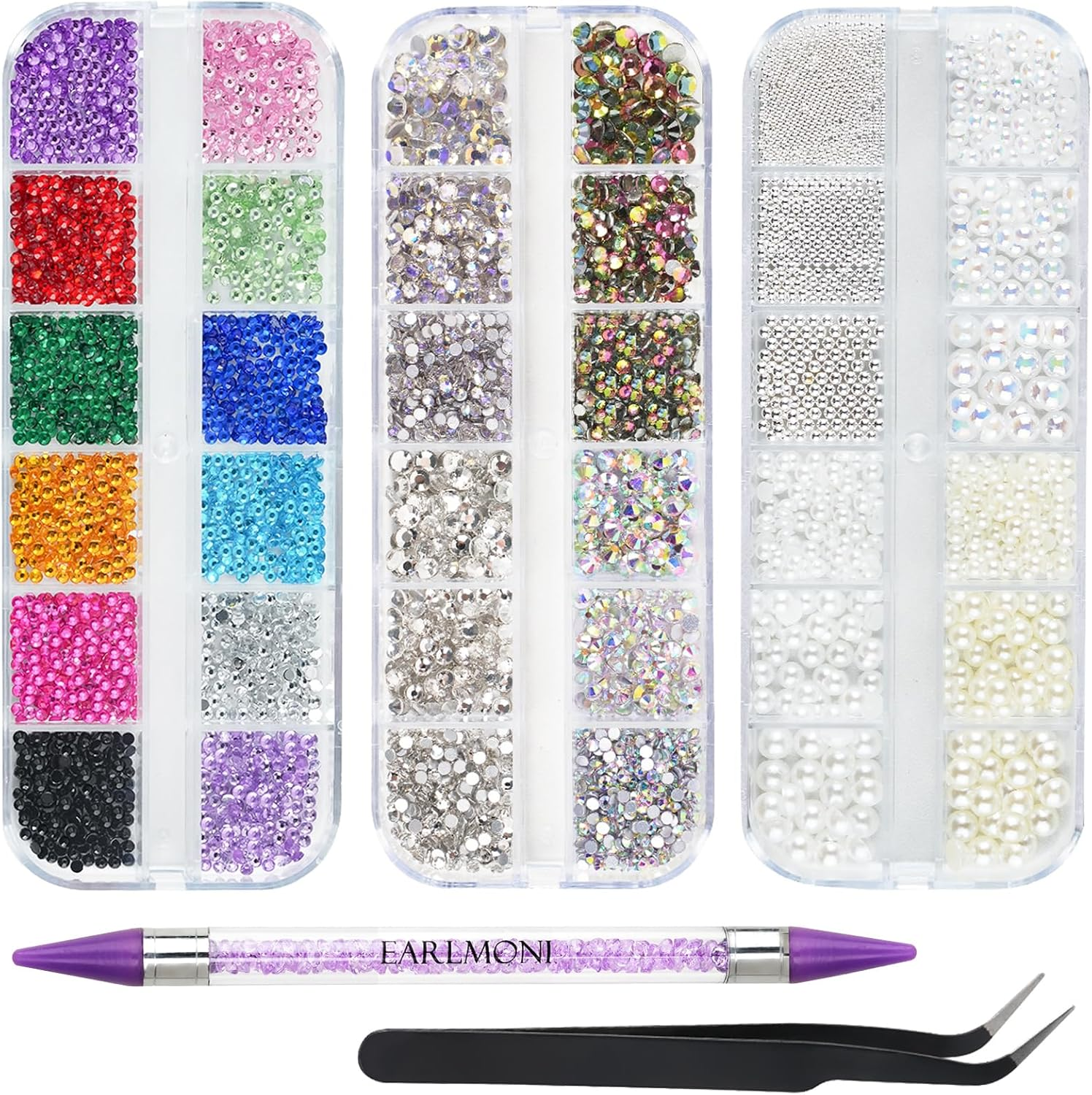 5200PCS Nail Gems for Nail Art, AB Crystal Flat Back Rhinestones Nail Charms wit