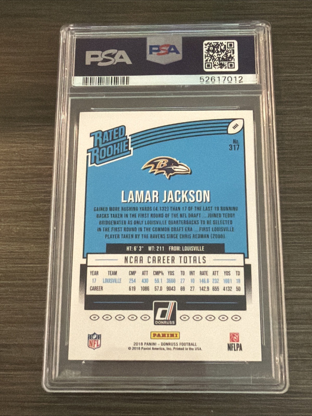 2018 Panini Donruss - Rated Rookie Lamar Jackson #317 (RC) PSA 10 GEM!!! view 2