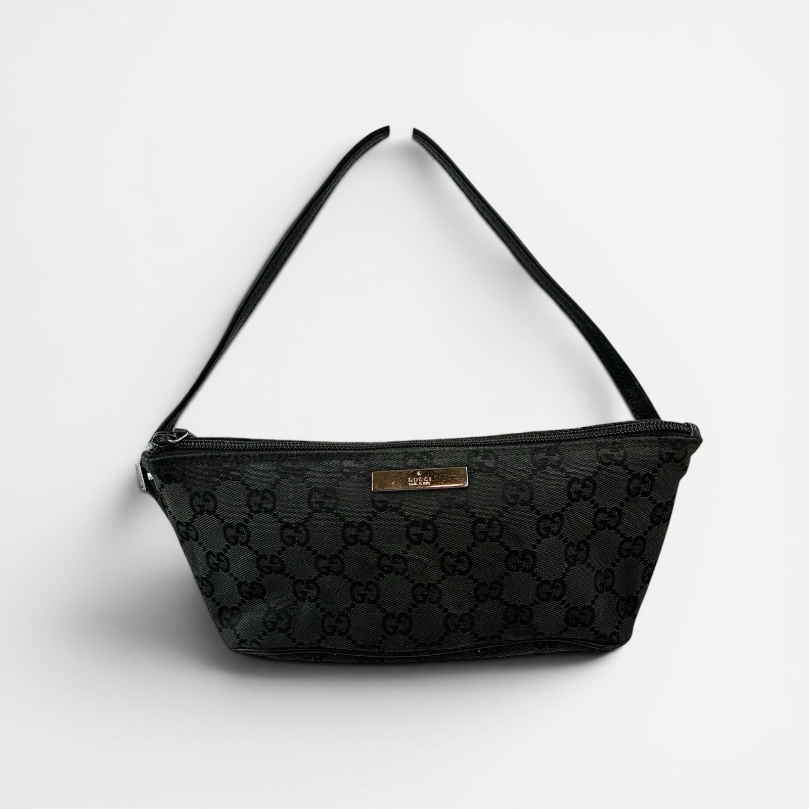 Gucci GG Canvas Black Mini Shoulder Bag Pochette Zip Top Handbag Italy