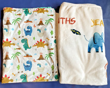 Lot of 2 Plush Baby Blankets Dinosaurs Animals Numbers Lovey Sherpa Blanket EUC