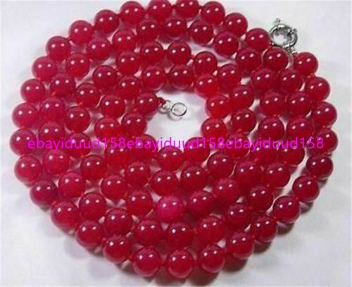 Fashion 8mm Natural Red Jade Gemstone Round Beads Necklace 36" AAA - Picture 4 of 12