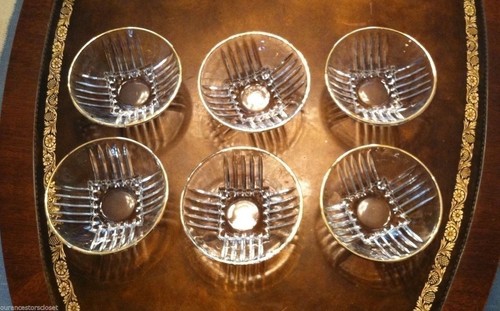 Federal PARK AVENUE Clear Glass Gold Footed Ribbed DESSERT BOWLS 5" Round SET 6 - Picture 6 of 11