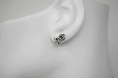Horny Toad Stud Earrings 925 Sterling Silver - Picture 2 of 6