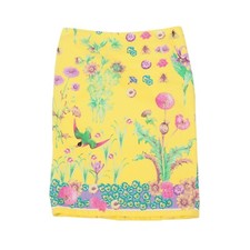 Gianni Versace 90s Vintage Yellow Floral Garden Print Pencil Skirt IT 38 / US 2