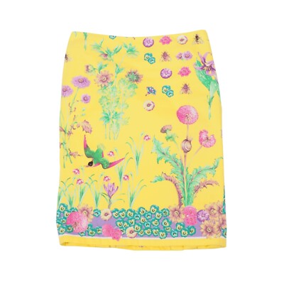 Gianni Versace 90s Vintage Yellow Floral Garden Print Pencil Skirt IT 38 / US 2