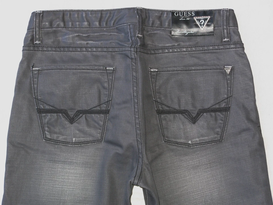 Jean Guess Brit Rocker Niños Talla 16 o 31 x 30 Delgado Recto Gris Oscuro Negro Brillo Foto 2 de 4