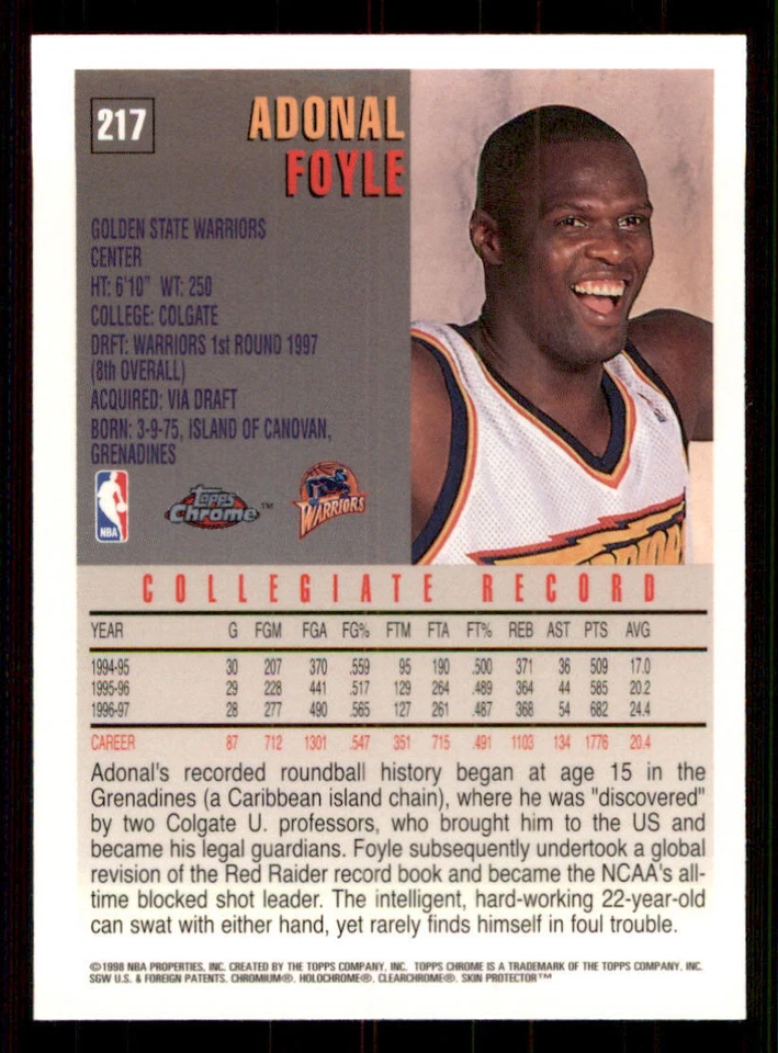 1997-98 Topps Chrome #217 Adonal Foyle RC - Image 2 of 2