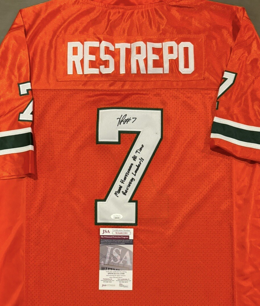 Xavier Restrepo Autographed Signed Miami Hurricanes Inscribed Jersey JSA Witness 