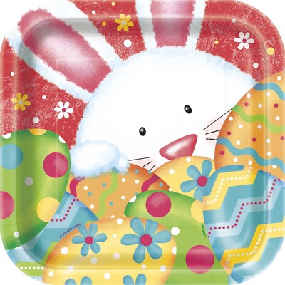 8 quadratische Partyteller Osterhase