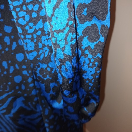 M&Co Size 10 Petite Midi Dress Blue Satin Animal Print Cruise Going Out *New* - Picture 8 of 15