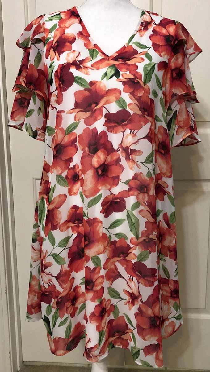 NWT Calvin Klein size 4 white red green short sleeve A line dress