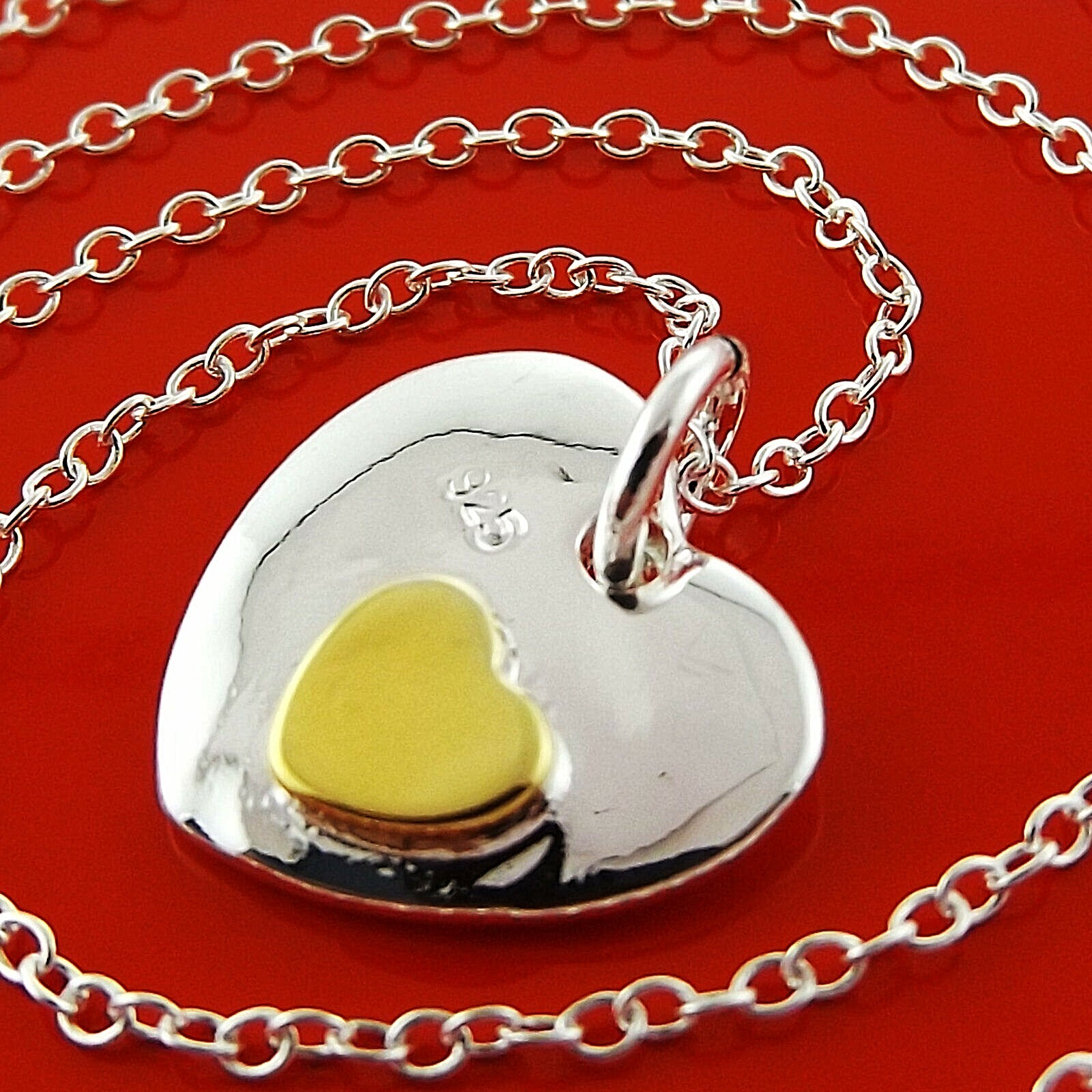 Sterling Silver & Gold Filled Double Heart Pendant Necklace Chain 925-image