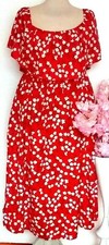 WOMEN PLUS SIZE RED FLORAL RUFFLE BARDOT OVERLAY MIDI DRESS ( SIZE XL )