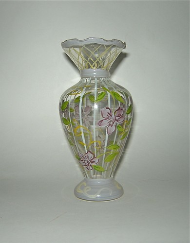 tracy porter style hand painted glass vase, ruffled edge, purple