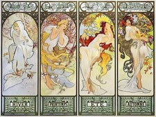 Poster girls four-season by A. Mucha Tile Mural Kitchen Backsplash Ceramic 10x8
