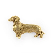 Dachshund Rauhhaar, Dackel, Teckel - Vergoldete Brosche, eleganter Hundeschmuck,
