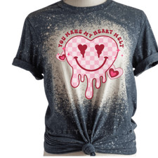 Dripping Heart Smiley Face Custom Bleached T-Shirt