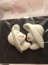 Poly Resin Deco Face 1-1/8 Lady With Hat DIY Crafts Pieces 3 Pkgs NEW