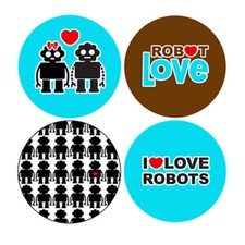 I LOVE ROBOTS button set pin heart sci-fi boy girl geek