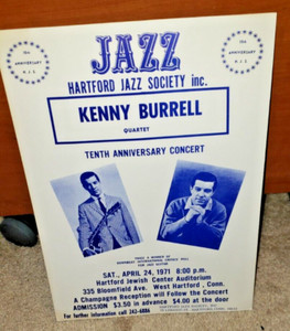 1971 HARTFORD JAZZ SOCIETY GUITARIST KENNY BURRELL QUARTET PHOTO POSTER