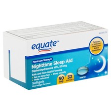 Equate Maximum Strength Nighttime Sleep Aid Softgels 50 mg, 32 Count Brand - New
