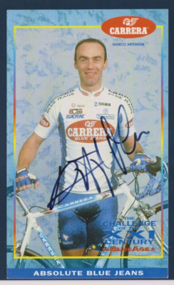 CYCLING cycling card MARCO ARTUNGHI team CARRERA Blue Jeans 1996 Signed